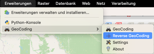 reverse geocoding menu item