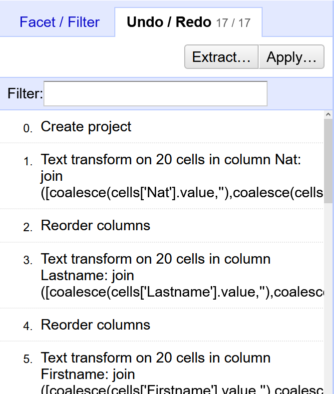 OpenRefines Undo/Redo Historie