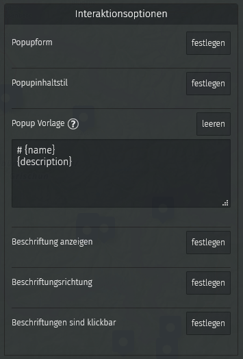 'Popup Template Option'-Menü